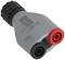 Grey adaptor plug with black and red contacts, marked with 'CAT III 600V', suitable for electrical measuring instruments.