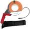 A red and orange tape measure with a handle and black strap, perfect for precise measuring during DIY or technical tasks.