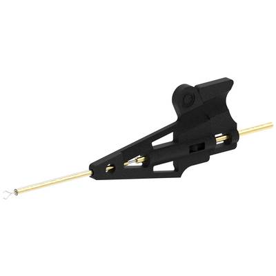 A black, aerodynamic plastic component with gold-coloured metal shafts, possibly a damping element for technical applications.