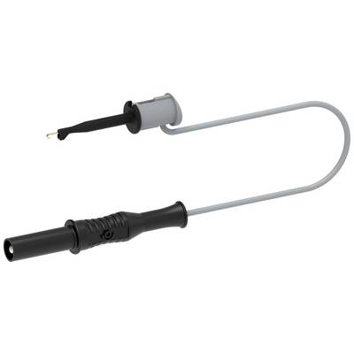 A grey cable with two plugs, one copper-coloured, for electrical connections, on a white background.