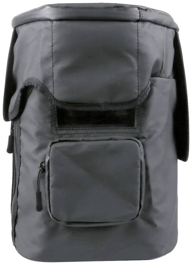 Black camera bag with zip and additional front pocket. Suitable for protecting and transporting camera equipment.