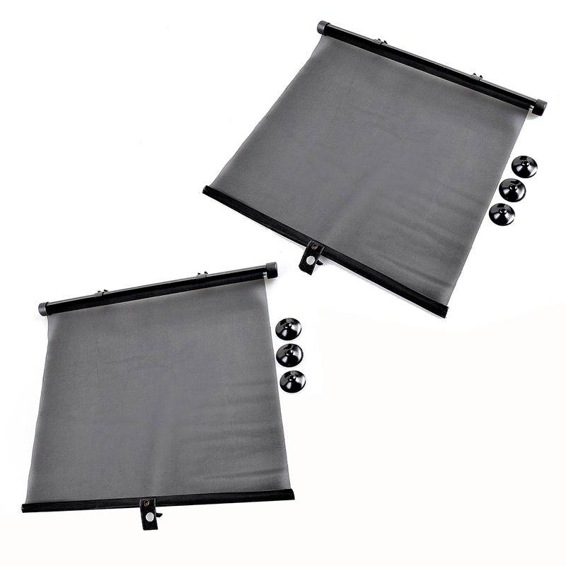 Two black vehicle sun visors side by side with lateral mounting brackets, designed to protect against sunlight in vehicles.