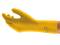 Yellow, isolated rubber glove with protective design, suitable for electrical work.