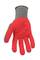 Red fabric work glove with non-slip grip and elasticated cuff.