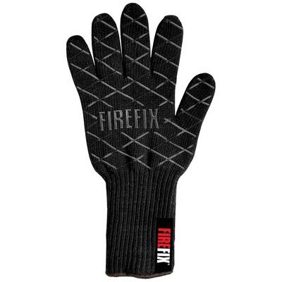 Black, heat-resistant glove with 'FIREFIX' print, suitable for fireplace or barbecue work.