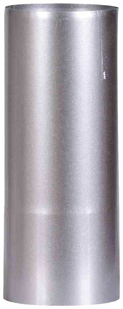 A cylindrical, silver-coloured metal tube stands vertically upright. It has a smooth surface and reflects light.