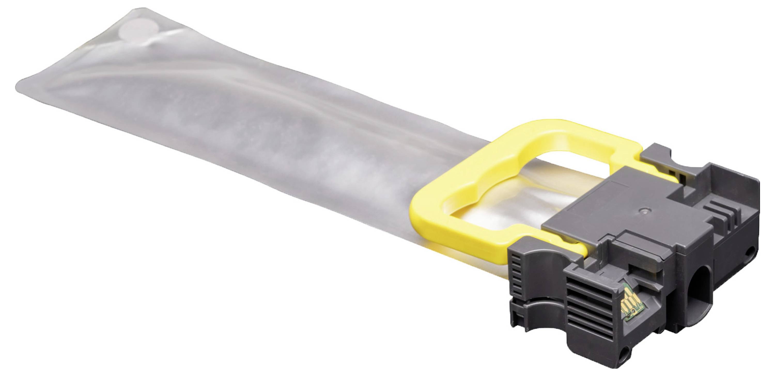 A rectangular gray and yellow electronic device with a manual handle. It is placed against a white background, showing a plastic connection.