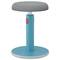 An adjustable-height stool with a grey seat cushion and turquoise base, suitable for ergonomic seating.