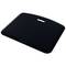 Black ergonomic standing desk mat with handle, improves comfort and posture during extended standing work sessions.