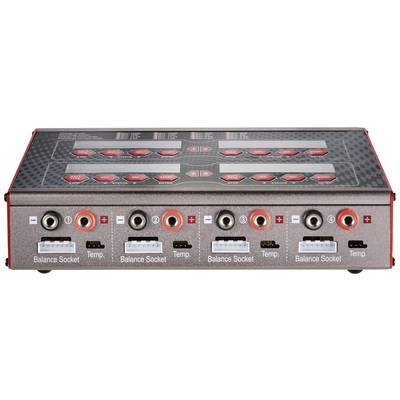 Multi-port charger with balance and temperature socket, suitable for simultaneously charging multiple batteries.
