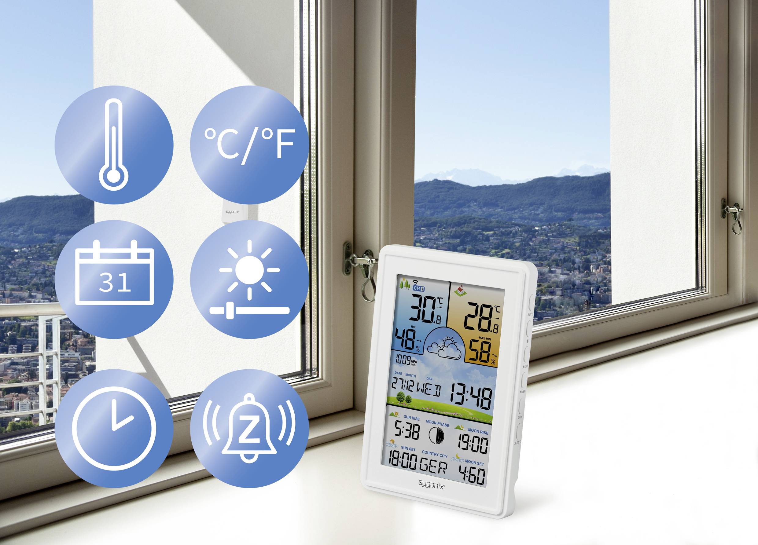 Sygonix SY-5509564 Digital weather station Forecasts for 12 to 24 hours Max. number of sensors 3 pc(s)