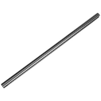 A straight, long metal rod lying diagonally in the image, with a shiny surface.
