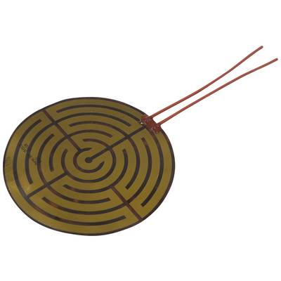 Labyrinth-style heating film with two red-insulated connection cables on a transparent background.