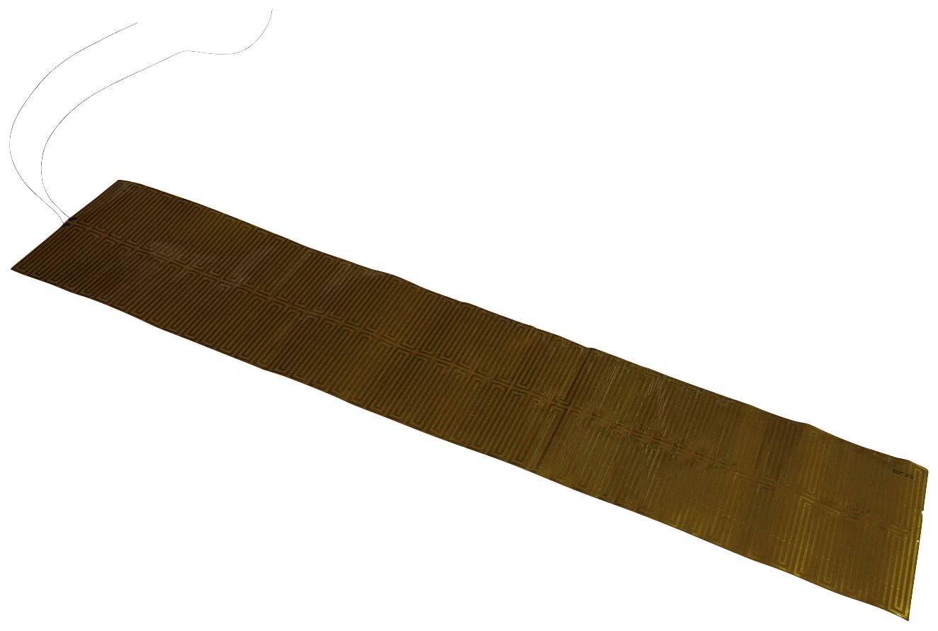 A long, narrow rectangular piece of material with a grooved texture and a thin white cable at the end.<br><br>Note: This is already very close to British English, and no significant modifications were needed.