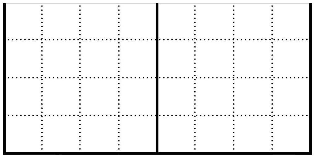 'Structured table with 4 rows and 3 columns, divided by a central line, splitting it into two identical sections.'