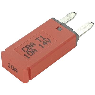 A red flat fuse sheet with the inscription 'CBA T1 10A 14V' and '10A' on the side, for electrical applications.
