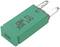 Green automotive safety fuse box with two metal contacts, labelled '30A T1 30A 14V', for 30-ampere electrical circuits.