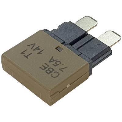 A brown circuit breaker with the marking '7.5A 14V CBE'.