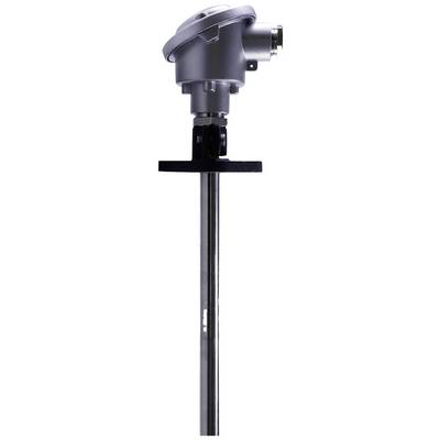 An industrial temperature sensor with a metal housing and probe rod. Suitable for measuring temperatures in technical applications.