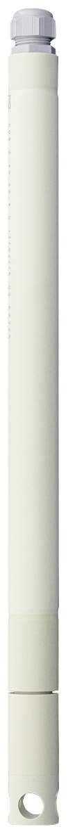 A vertical, cream-coloured cylinder with a hole at its base; possibly a technical component.