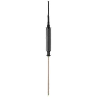 Black handle with metal rod underneath, cable connected at the top. Potentially a tool or measuring instrument.
