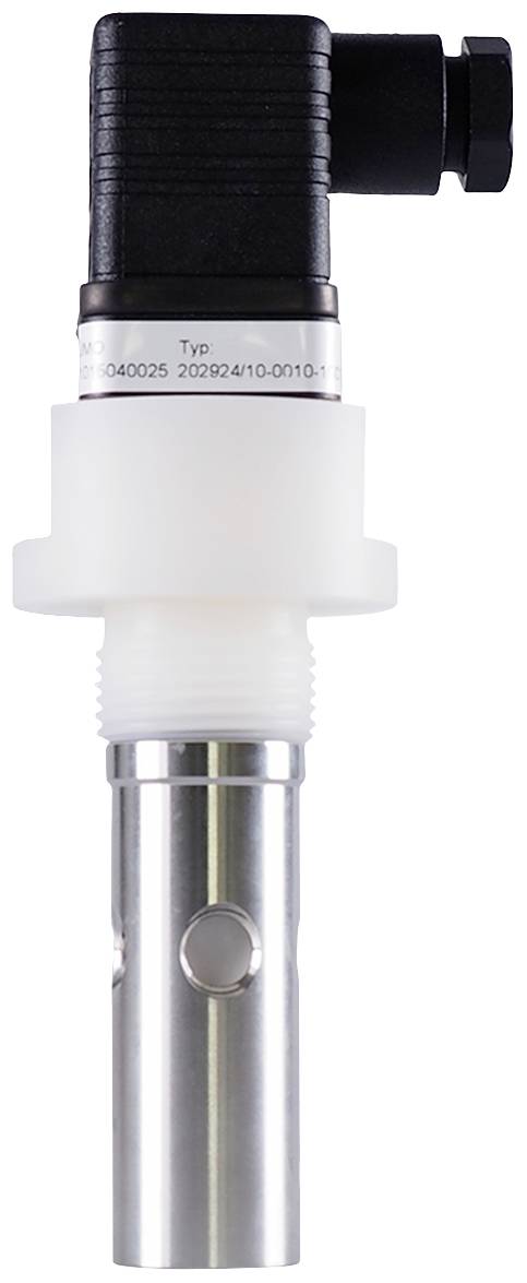 An electrical sensor with a black plastic housing and metallic tip. Used for measurement in technical applications.