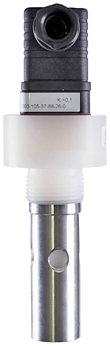 An electronic device with a cylindrical metal and plastic casing. It has a black component on top and metal tubes at the bottom.