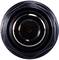 Close-up of a round, black plug with a metal connection in the centre.