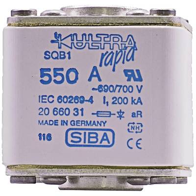 A SIBA fuse with the inscription 'KULTRA rapid', rated current 550 A, voltage 690/700 V, manufactured in Germany.