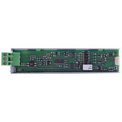 Electronic circuit board with various components, green connection block on the left, central microchips and diverse electronic elements.