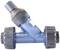A bluish PVC pipe section with two black, corrugated ends. A valve with an orange stripe is located in the middle.