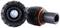Close-up of a black plastic pipe with a screw connection and sealing ring, suitable for irrigation or piping systems.