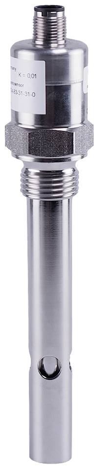 A cylindrical, metallic sensor with threaded connections at both ends, likely used for measuring pressure or temperature.