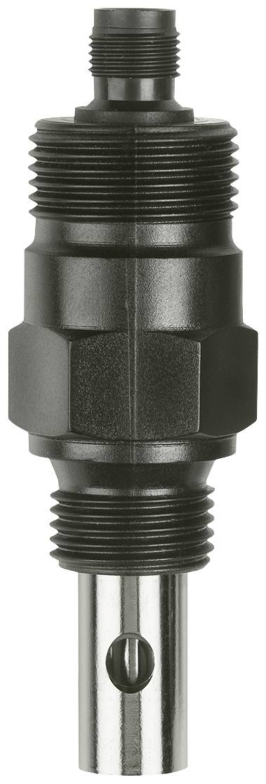 A black metal adapter with multiple threads, cylindrical in shape and with a round opening, likely a technical component.