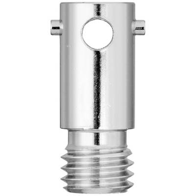 A silver, cylindrical metal component with a thread at the lower end and a hole in the centre.