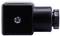 A black rectangular plug with a silver screw in the centre, suitable for electrical connections.
