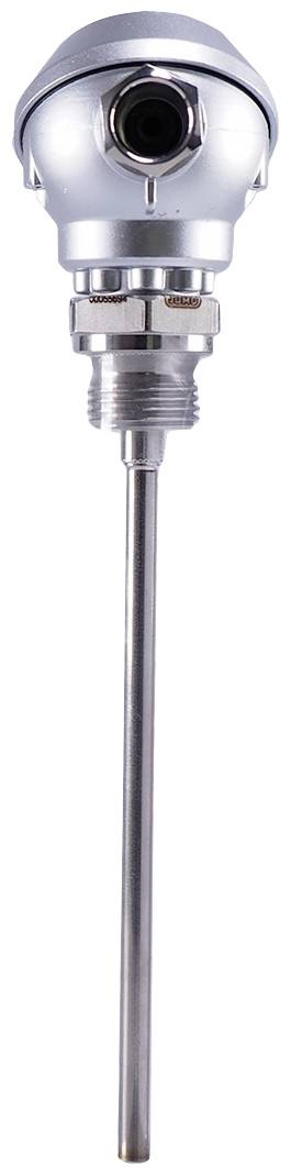 An industrial temperature sensor with a metal probe and threaded mounting, used for precision measurement in technical applications.