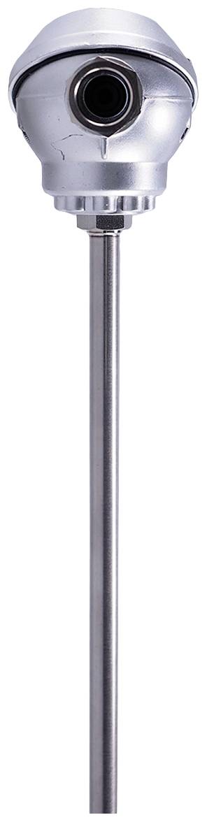 Metal rod with a spherical head, similar to a camera or sensor, against a white background.