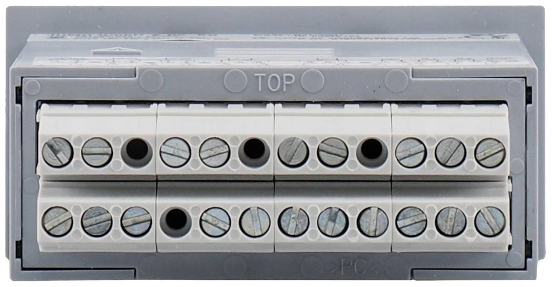 Electrical terminal block with multiple screw connections, for securing wires in an electrical junction box.