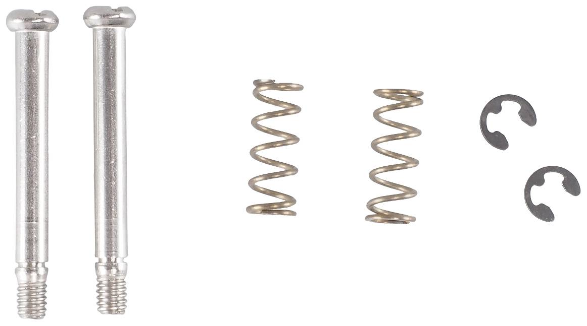 'Set comprising two metal bolts, two spiral springs, and two retaining clips, which may potentially be used for mechanical fastenings.'
