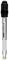 Glass electrode with a black upper connection and transparent measuring tip, used for precise pH value determination in laboratory applications.