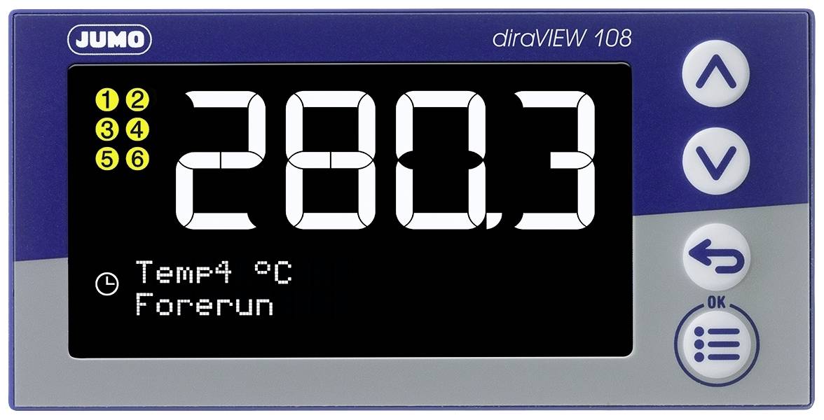 Digital display device showing the number '280.3', navigation buttons on the right, displaying temperature in degrees Celsius.