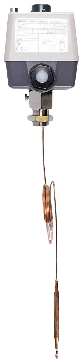 Thermal actuator with metal spindle and sensor for temperature regulation in heating systems.