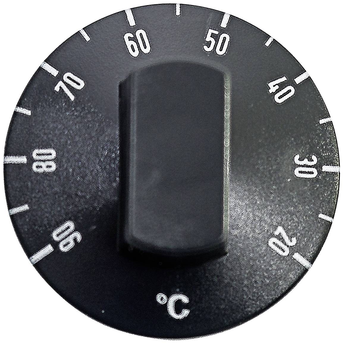 A round temperature control dial with markings from 0°C to 60°C. The pointer is set to approximately 55°C.