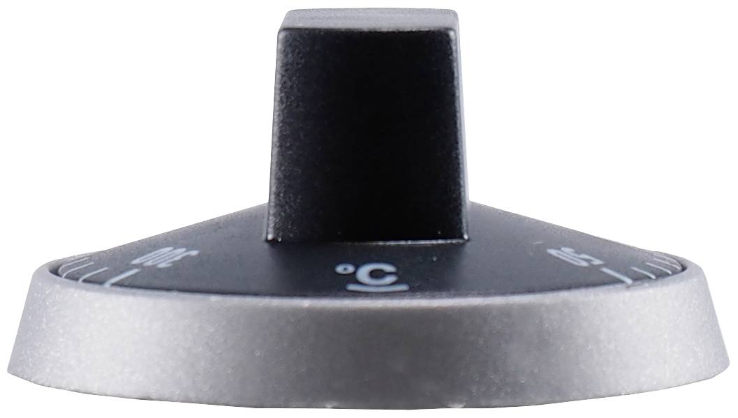 A black rotary knob with temperature indicators in degrees Celsius. Scales are visible on the front.