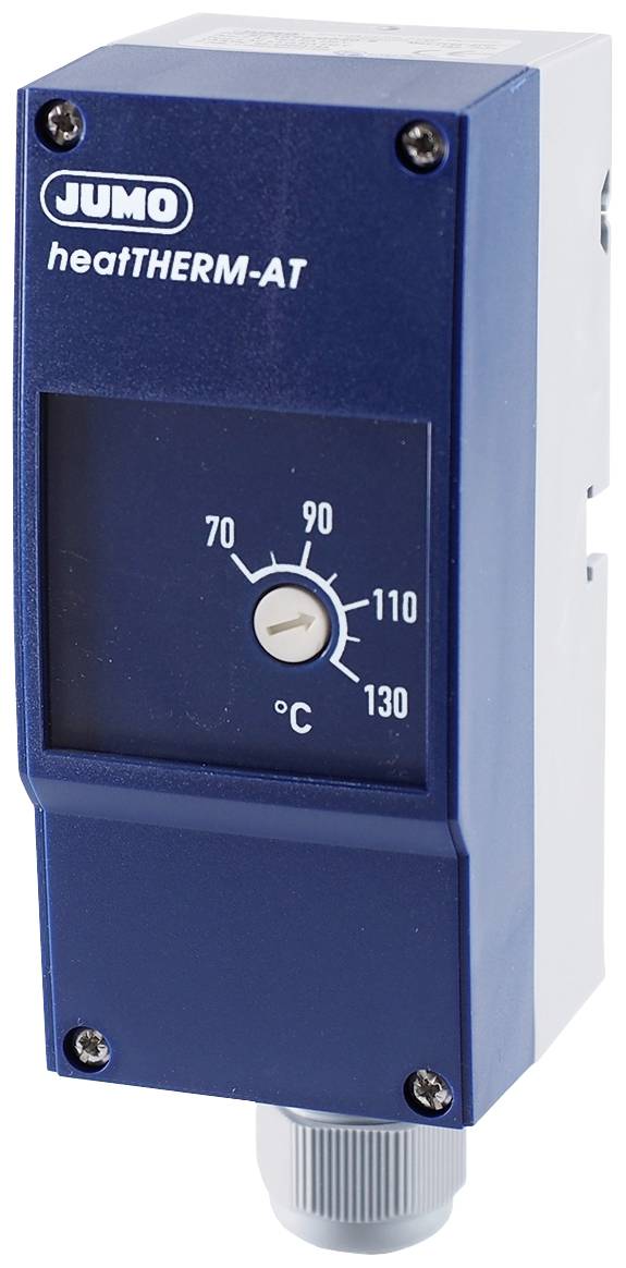 Blue Jumo heatTHERM-AT Thermostat, displaying temperature range from 70°C to 130°C.