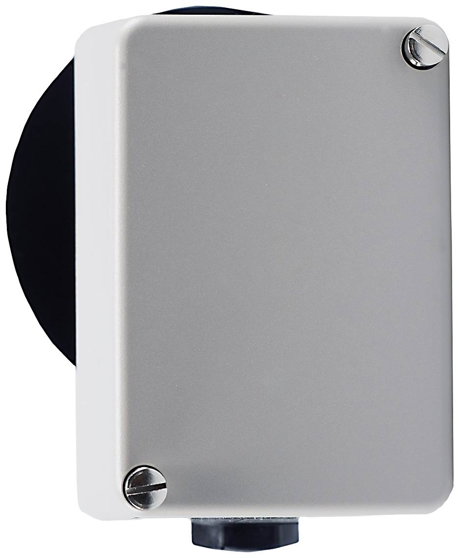A rectangular, grey enclosure with two screws at the upper and lower corners. Suitable for protecting electronic components.