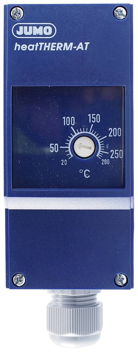 A blue JUMO heatTHERM-AT device with a temperature controller and a scale ranging from 0 to 250 degrees Celsius is displayed.