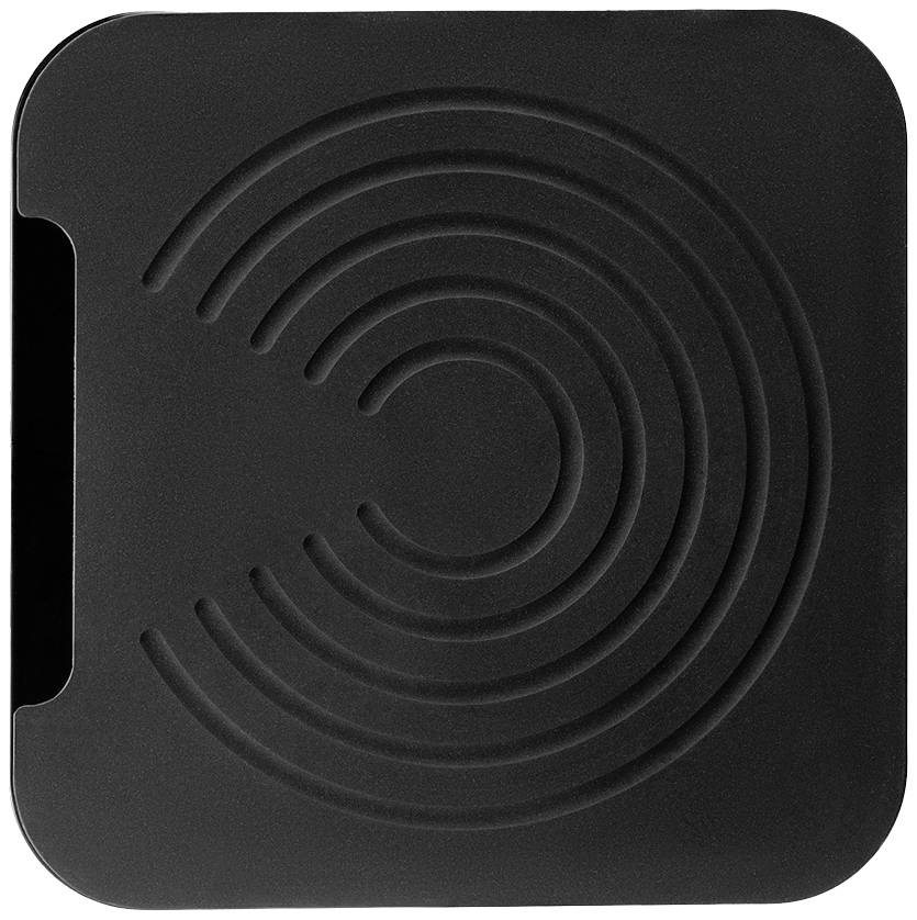 Black square surface with a circular pattern in the centre.