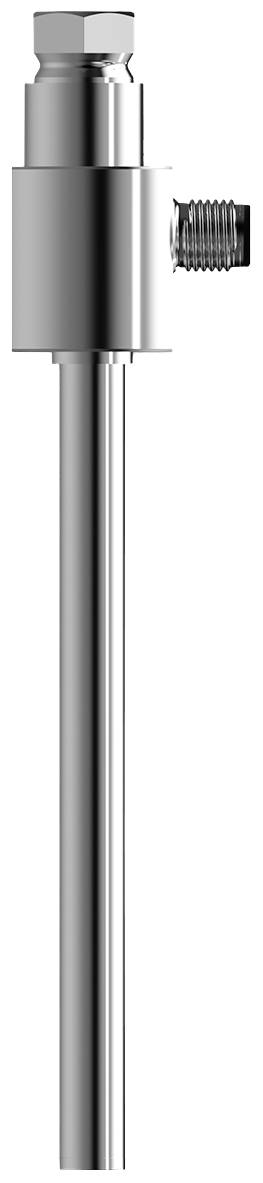 Metal rod with a resilient, cylindrical body featuring a branch pipe on the side. Used in technical applications.